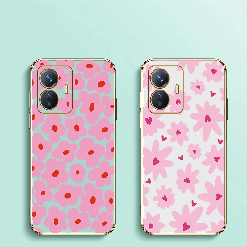 เคสโทรศัพท์ลายชุบ สำหรับ Vivo U20 U10 Z5i Z3i Z3X Z3 Z1i Z1x T1 Pro สีชมพู ลายดอกไม้ ซิลิโคน ฝาหลัง
