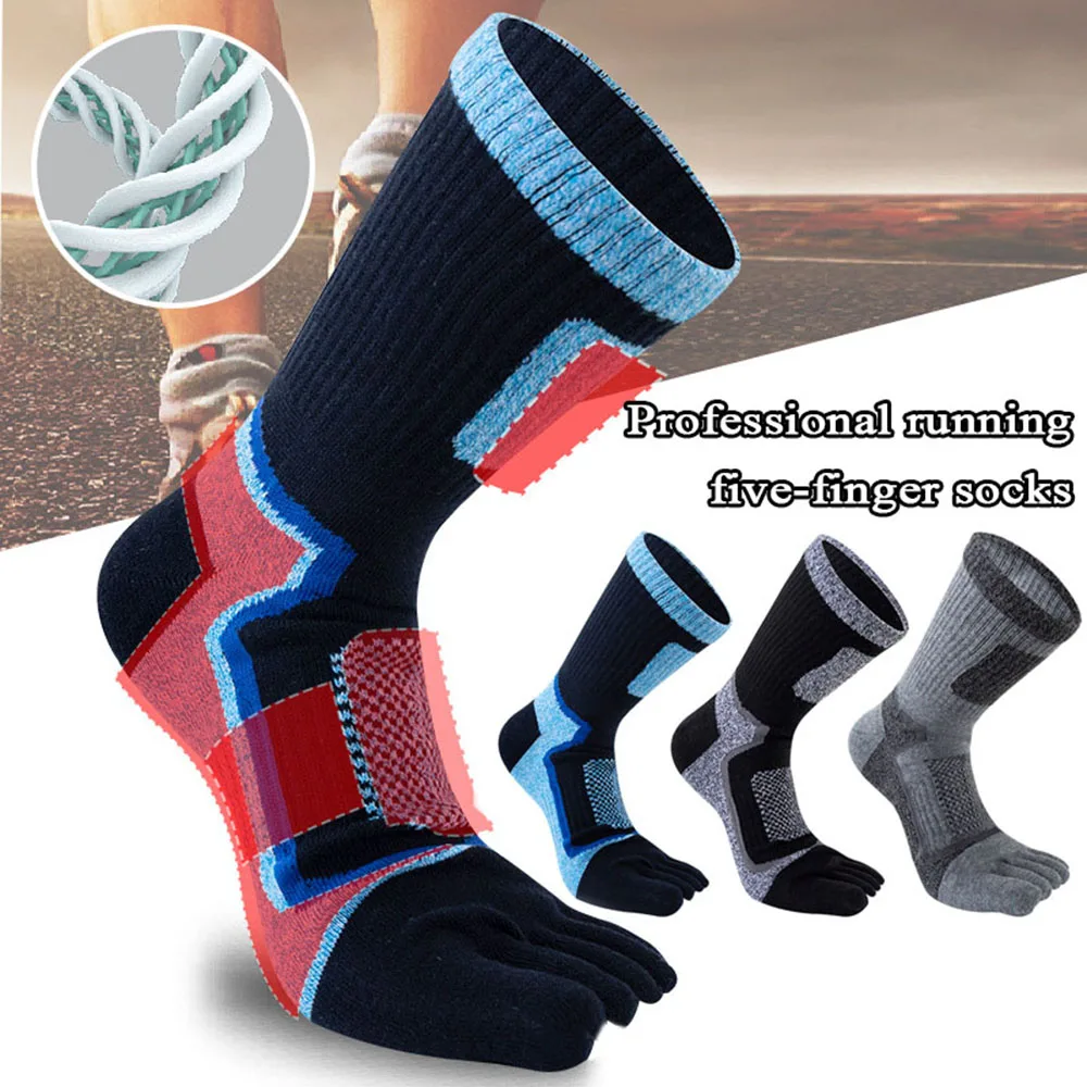 1 Pairs Toe Sport Short Socks Autumn Winter Men Cotton Breathable Stretch Middle Tube Causal Socks For Outdoor Sports Wholesale