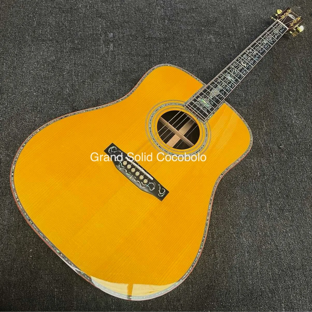 Custom 41 Inch Solid Cocobolo Wood Back Side Acoustic Guitar, Abalone Binding, Dreadnought D-45 Body Classic Folk Guitar
