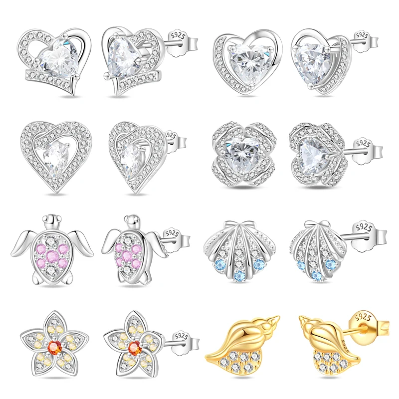 2024 New 925 Sterling Silver Ocean Series Heart-shaped Inlaid Zircon Earrings For Women Original Fashion Party Gift fine Jewelry