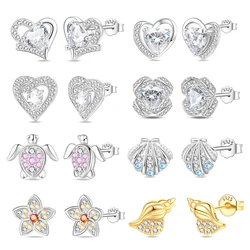 2024 New 925 Sterling Silver Ocean Series Heart-shaped Inlaid Zircon Earrings For Women Original Fashion Party Gift fine Jewelry