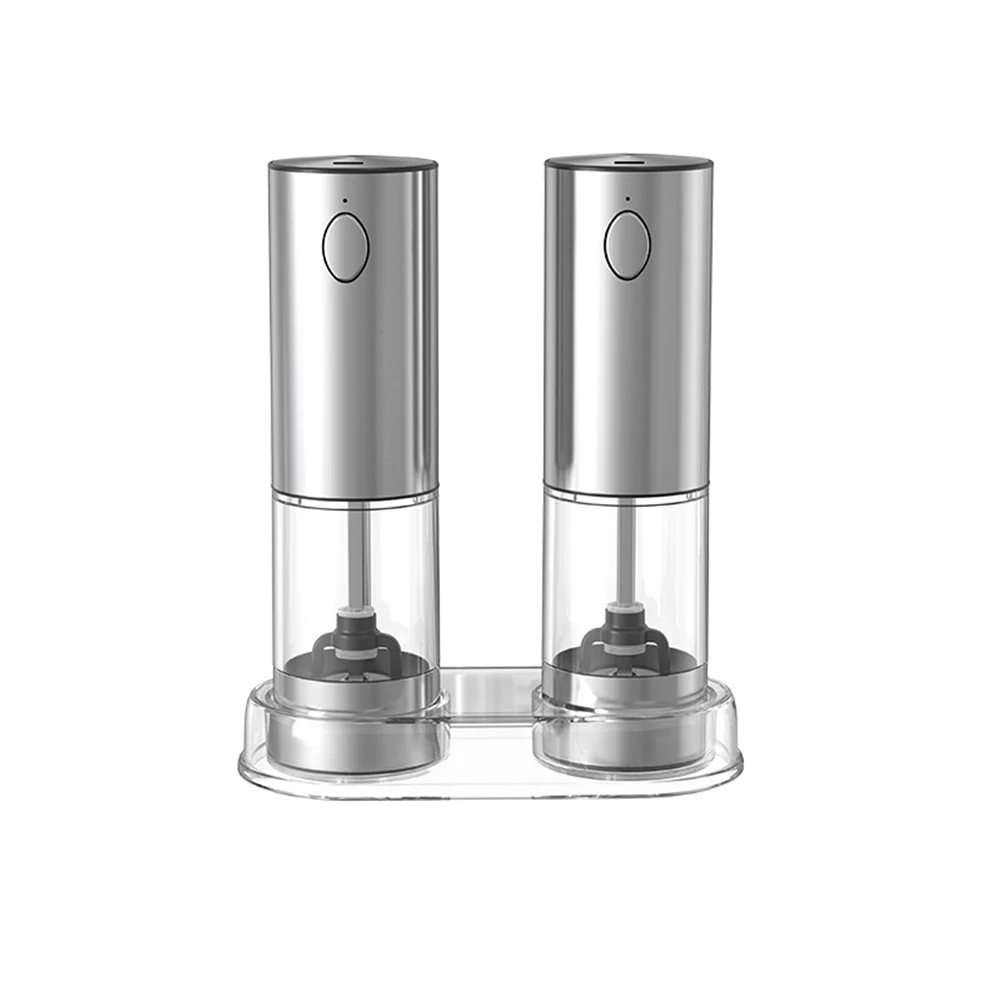 Set of Two Electric Grinders for Spices Featuring Six Customizable Settings and Integrated LED Lighting System