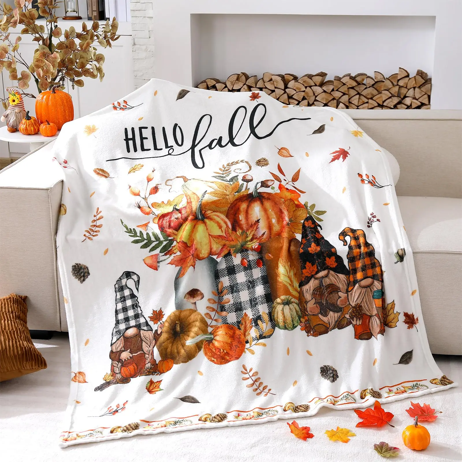Halloween Blanket Retro Skull Flannel Blanket with Various Sizes To Choose From, Comfortable Autumn Pumpkin Dwarf Print