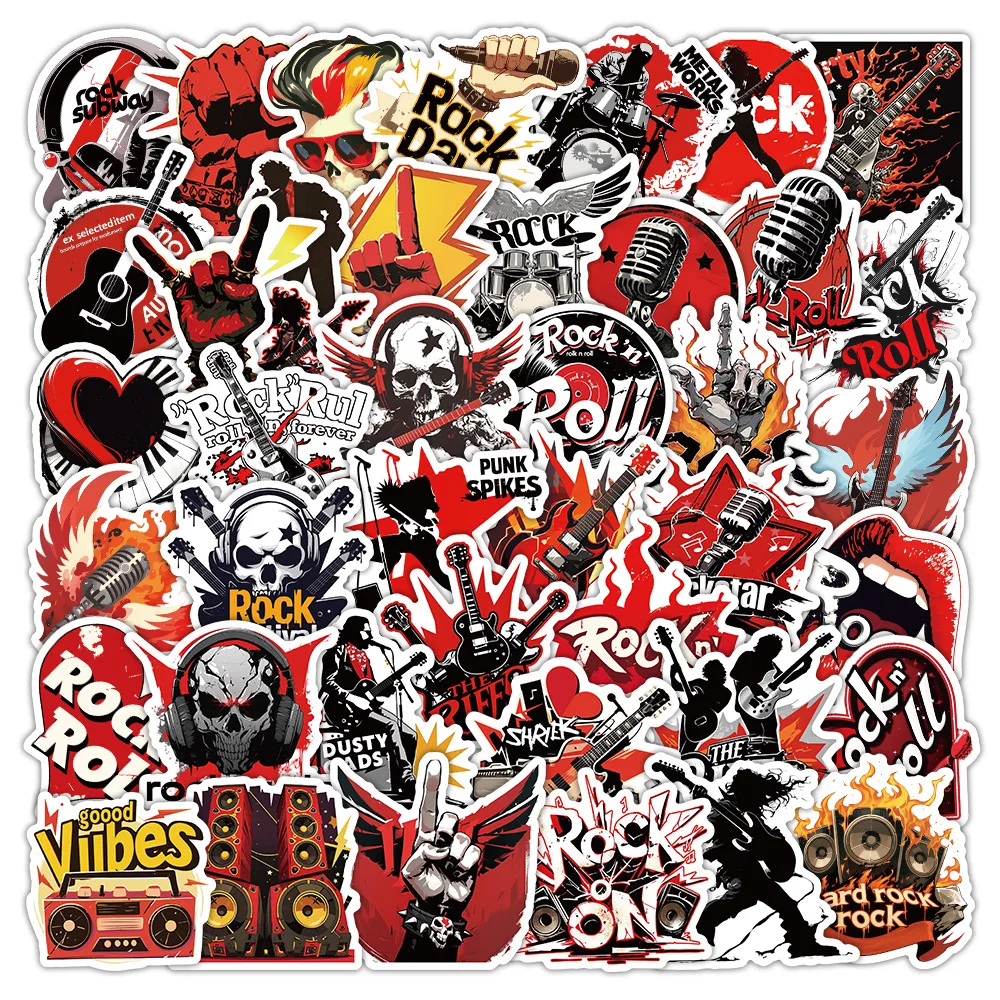 

50PCS Rock Cartoon Graffiti Sticker Red And Black Style Skull Cool Decorative Helmet Mobile Phone Case Notebook Water Cup Decals