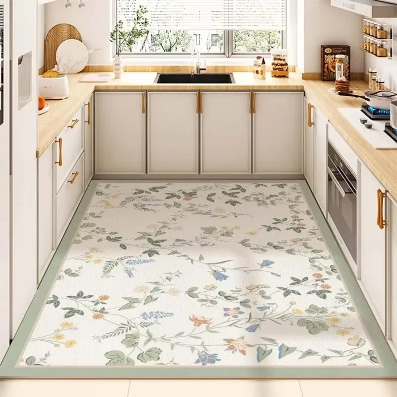 Large Kitchen Mat PVC Waterproof Rug Anti-slip Oil-proof Home Decoration Carpet with Flower Pvc주방매트 대형주방매트 Alfombra Cocina