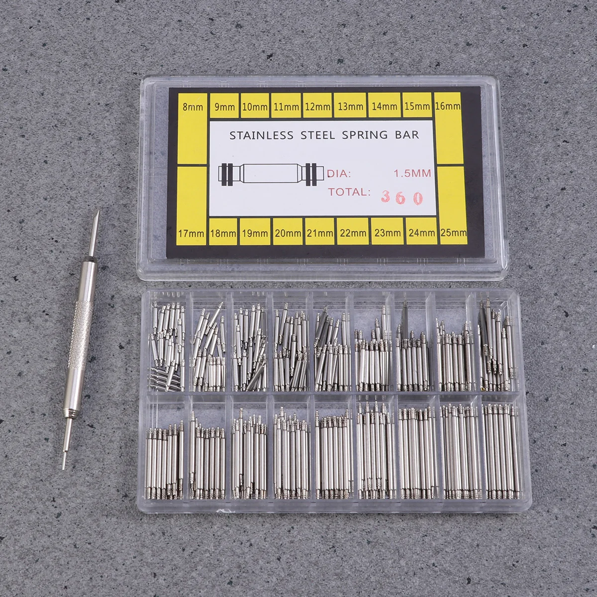 

360pcs Watch Repair Kit Stainless Steel Spring Bars Silver Link Pins for Wristb Easy Install Replacement Tool Set