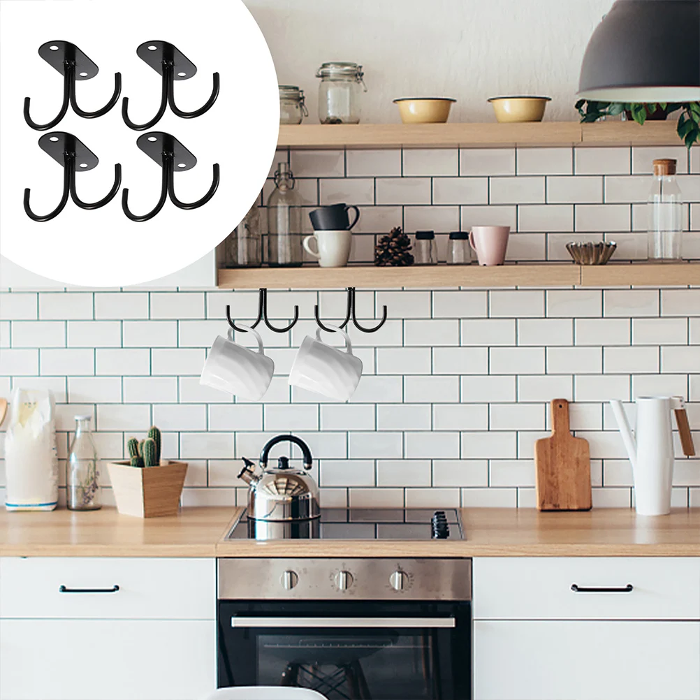 

6pcs Kitchen Cup Holder Storage Racks Black Mug Organizers Decorative Stemware Holders Home Office Coffee Shop Use