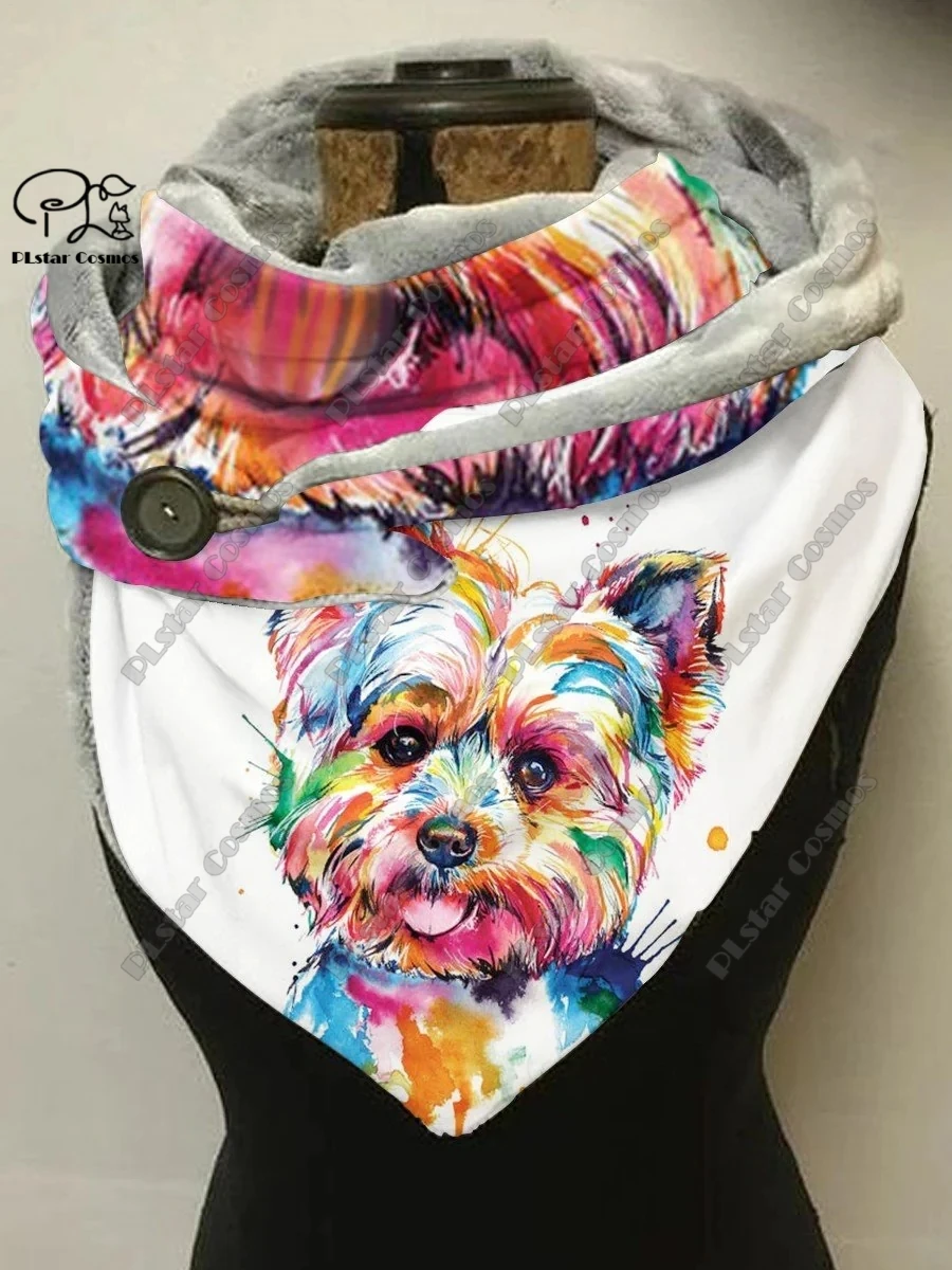 3D printing new animal series cute puppy pattern women's warm shawl spring and winter small triangle scarf