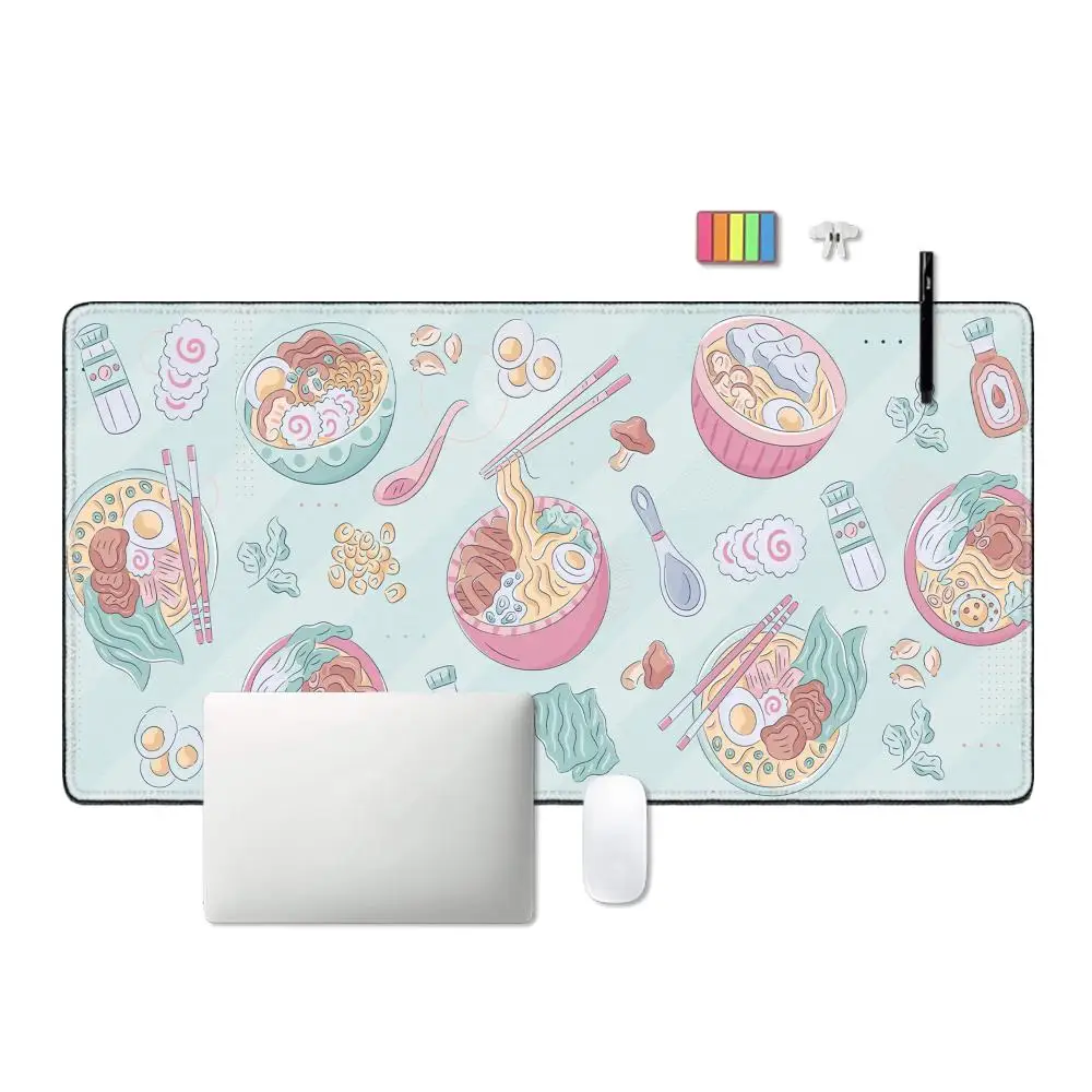 Cute Ramen Desk Mat Kawaii Mousepad Japanese Pastel purple violet Anime Aesthetic food sushi noodle bowl XXL gaming deskmat