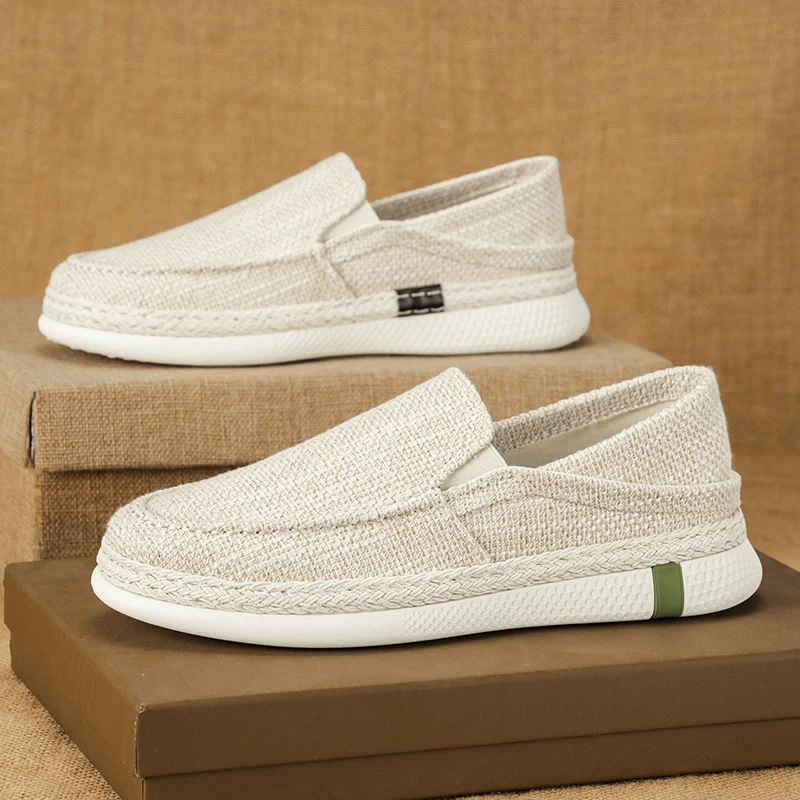 Men's Canvas Shoes Breathable Casual Slip-On Sports Soft Bottom Linen Old Beijing Cloth Shoes Fall Season Comfortable Low Top
