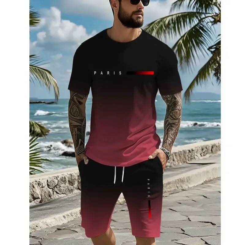 Ensemble Short à manches courtes pour hommes, 2 pièces, imprimé croix 3D, T-shirt d'été décontracté pour tous les jours, Sports de plein air, Short de plage pour hommes