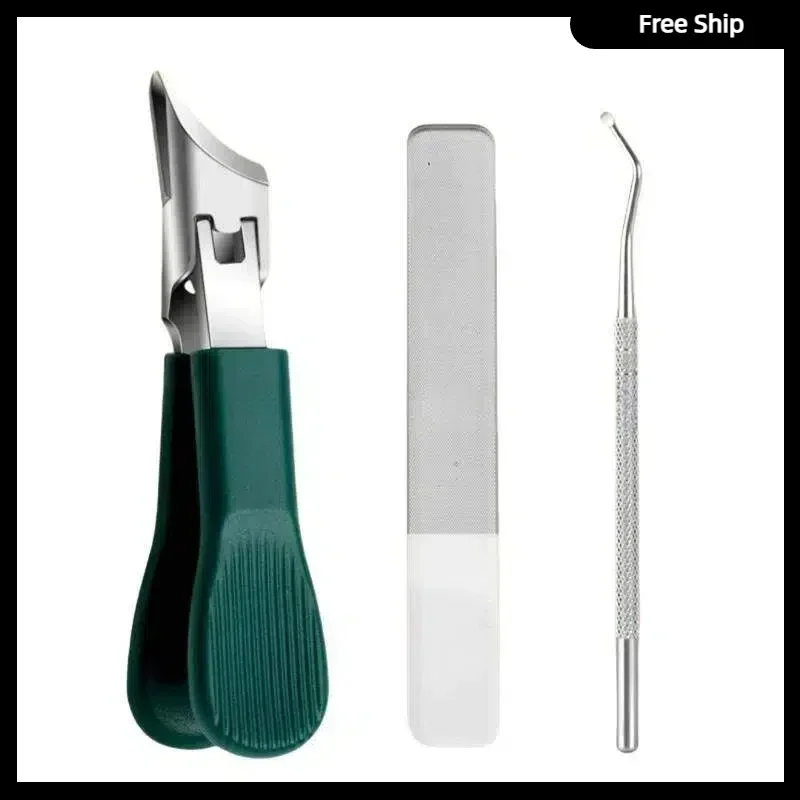 Heavy-Duty 3-Piece Eagle Beak Nail Set: Green Thick Nail Clipper + Ingrown Lifter + File, Stainless Steel Durable Design