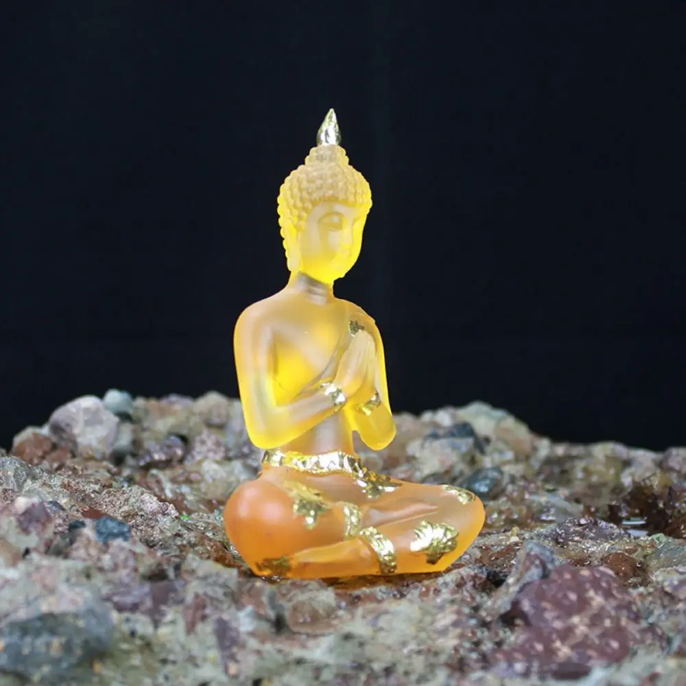 

Imitation Resin Buddha Figurines Handmade Transparent Sitting Buddha Statue Flat Bottom Antique Sculpture Mini Buddhism Ornament