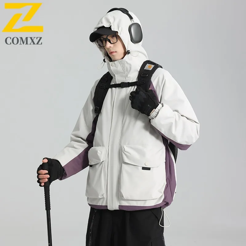 

COMXZ Мужская зимняя куртка с капюшоном для приключений, кемпинга, снежного поля, морозостойкие, высококачественные треккинговые стеганые куртки, свободное пальто-паркер