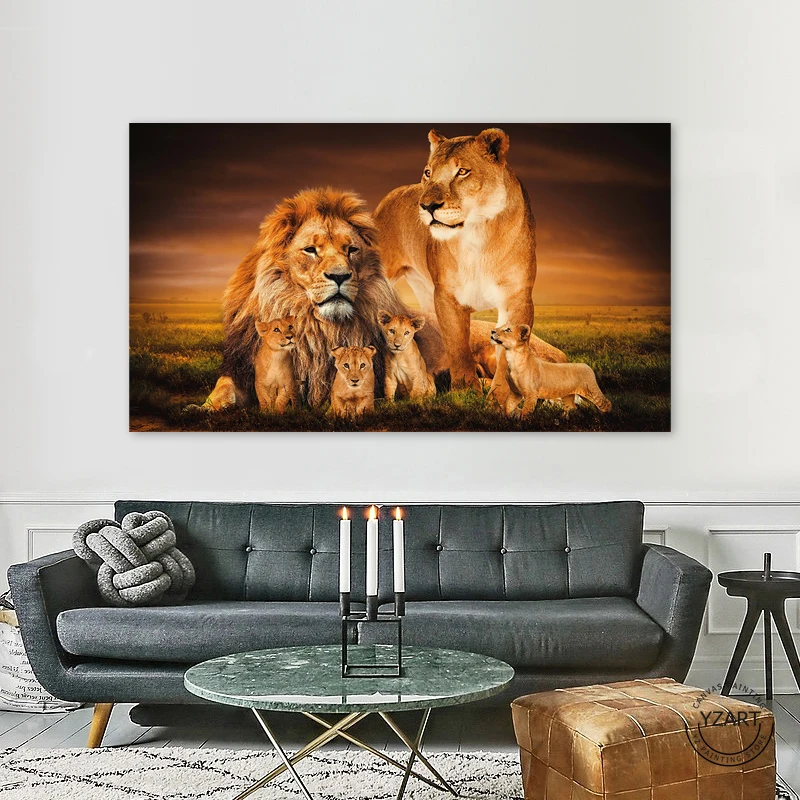 الأسد الأسرة الملصقات الحيوان اللوحة جدار صورة فنية لغرفة المعيشة غرفة نوم قماش يطبع ديكور المنزل الحديث لا الإطار
