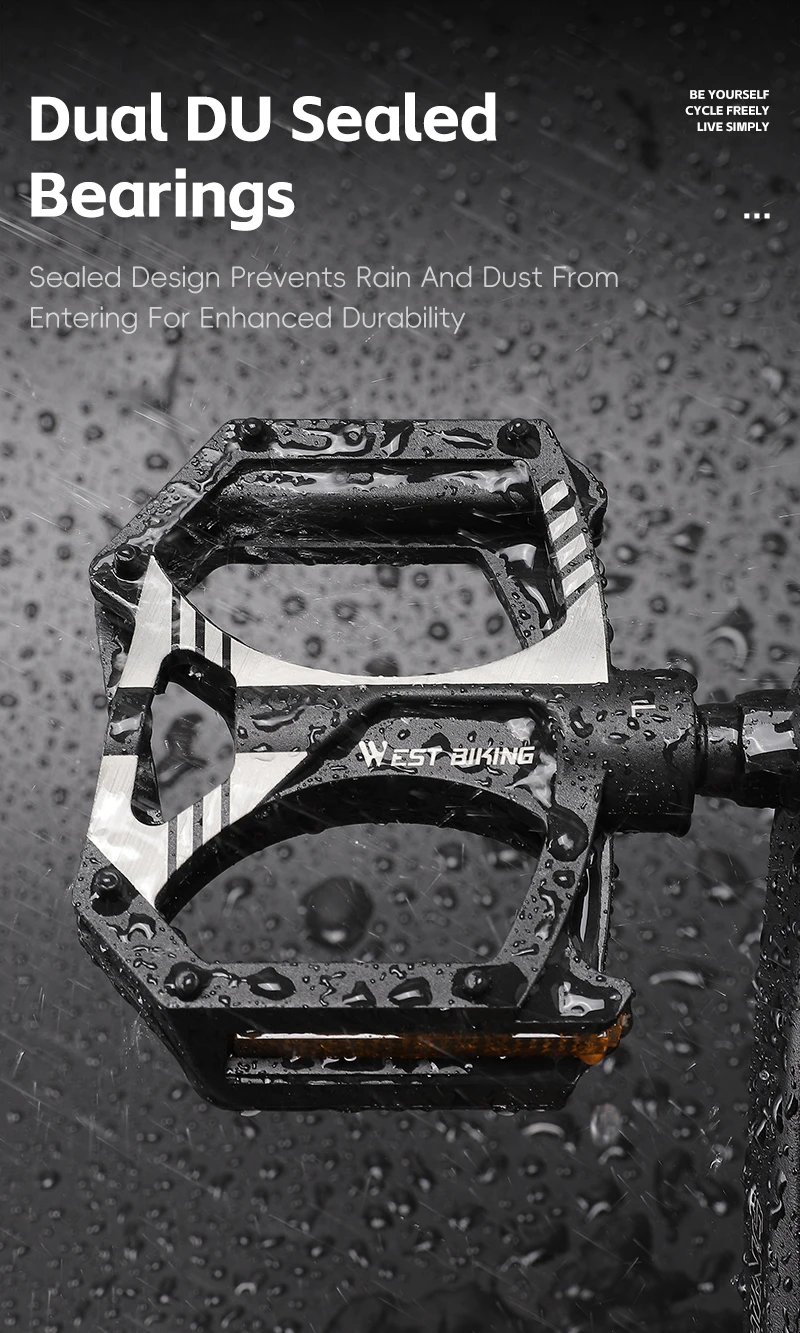 WEST BIKING Flache Fahrradpedale mit doppelten DU-Dichtungslagern, Nylon, ultraleicht, rutschfest, reflektierend, für MTB und Rennräder – Detail 6