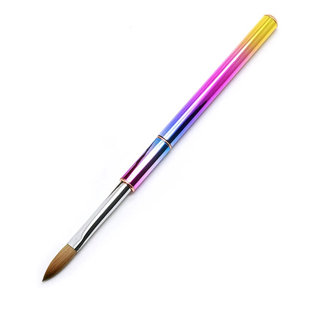 Gradient Color Hot Sale Nail Painting Liner Pen Colorful Acrylic Stainless Steel Handle 30% Kolinsky Nail Art Brush for DIY Nail