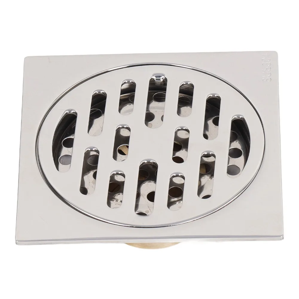 Automatic 4 Inch Square Floor Drain 304 Stainless Steel Copper Core Floor Drain Silver Odor Proof Drain Shallow Water Drainage