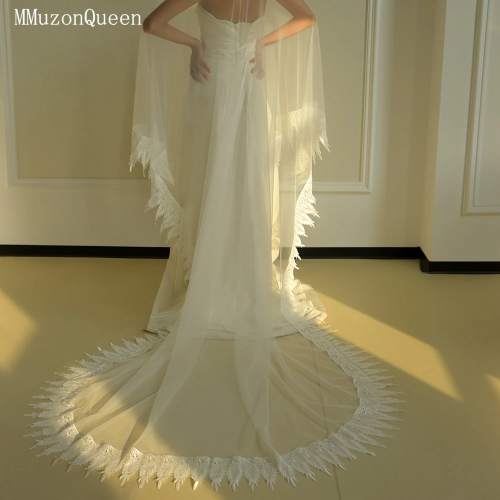 MMQ Bridal White Cape Long Embroidered Edge Cathedral Wedding Accessory customized vestidos de novia amanda novias official MG45