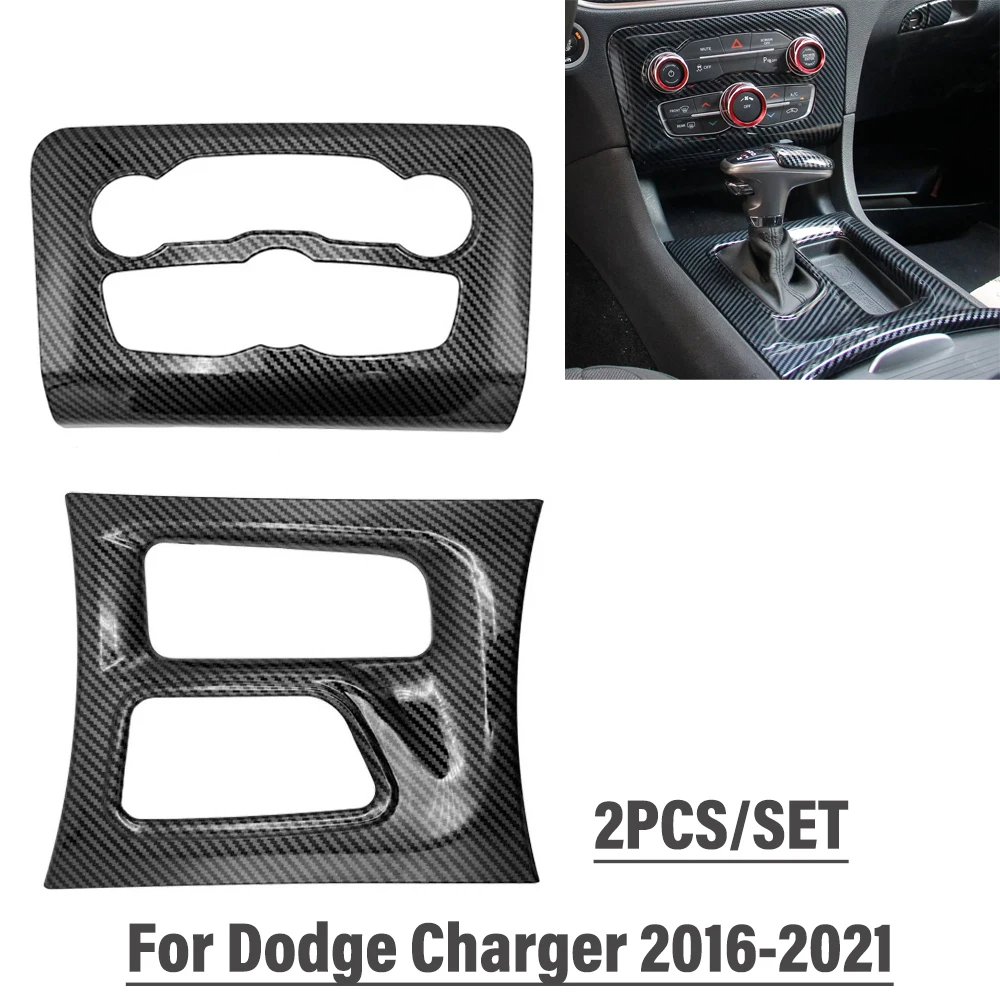 Picture 4: Carbon Fiber Pattern Central Control Air Conditioning A/C Gear Shift Panel Cover Trim Sticker For Dodge Charger 2016-2021