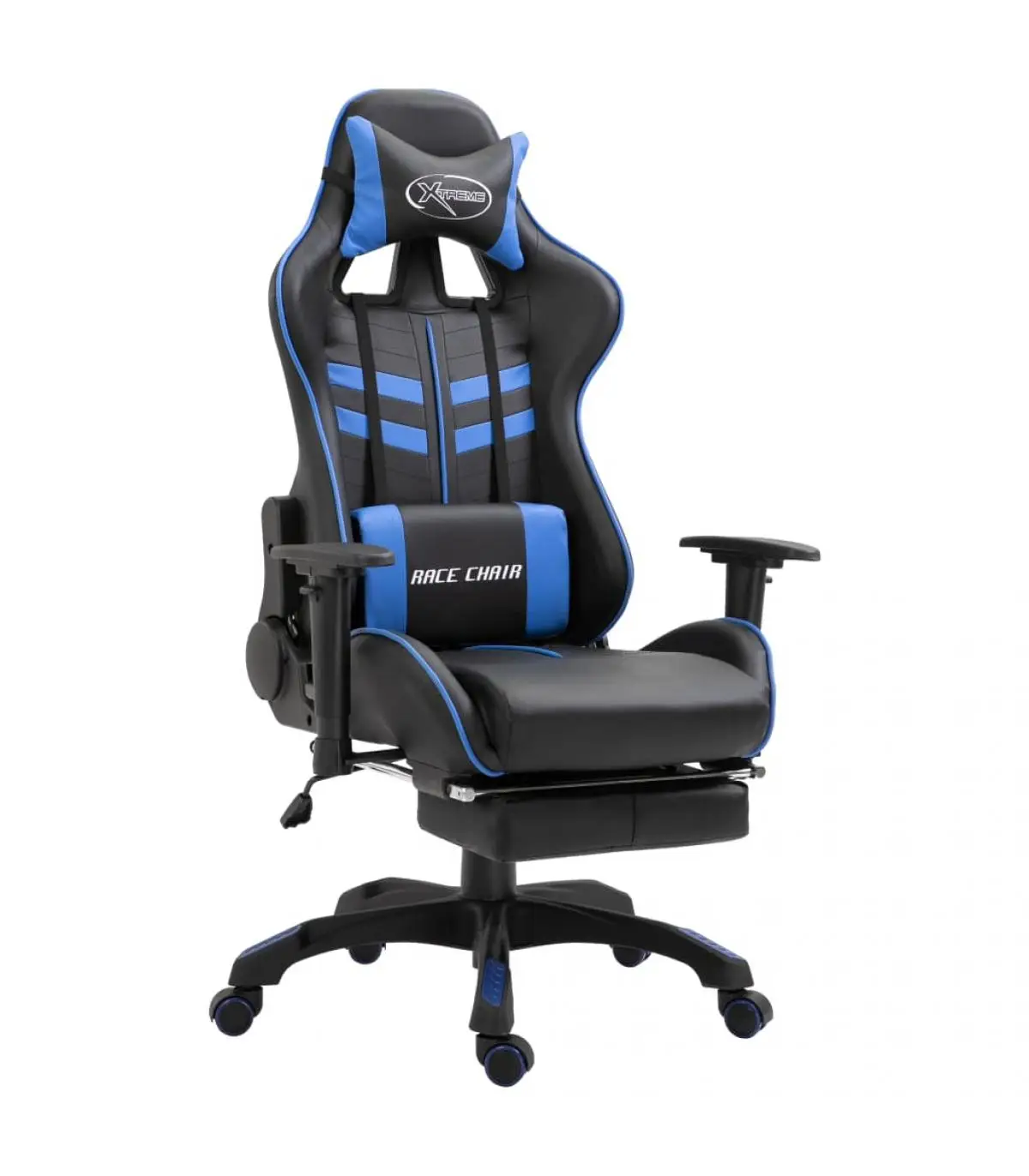 Gaming chair with footrest blue synthetic leather gaming armchairs