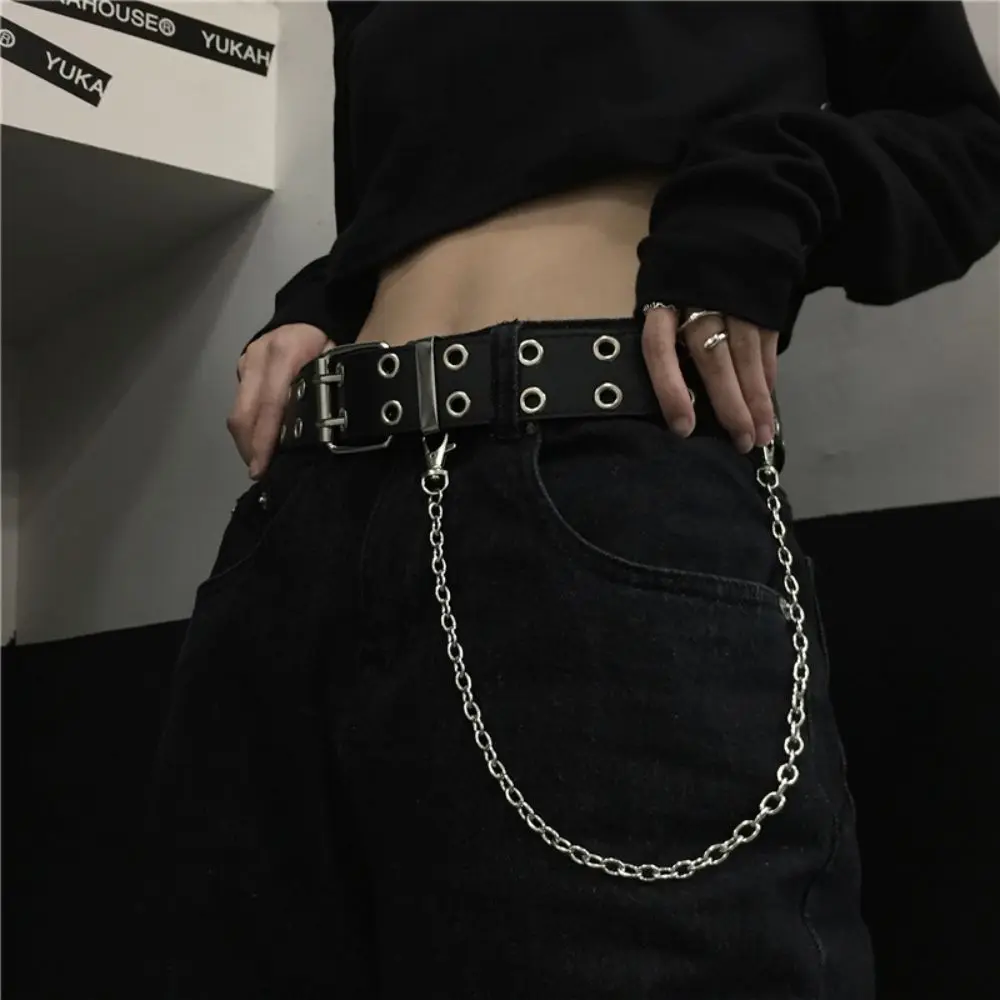 Damengürtel Trend Doppelringgürtel Doppelloch Öse Tülle Lederschnalle Punk Pin Gürtel Freizeitkleid Jeans Gothic Bund – Detail 3