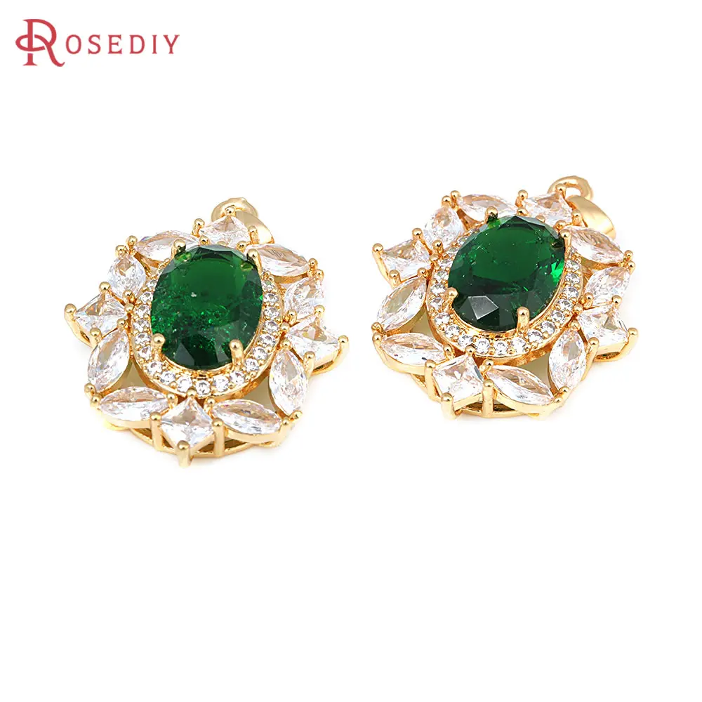 2PCS 18K Gold Color Brass and Zircon Glass Necklaces Charms Pendants Diy Jewelry Making Necklace Earrings Accessories for Women
