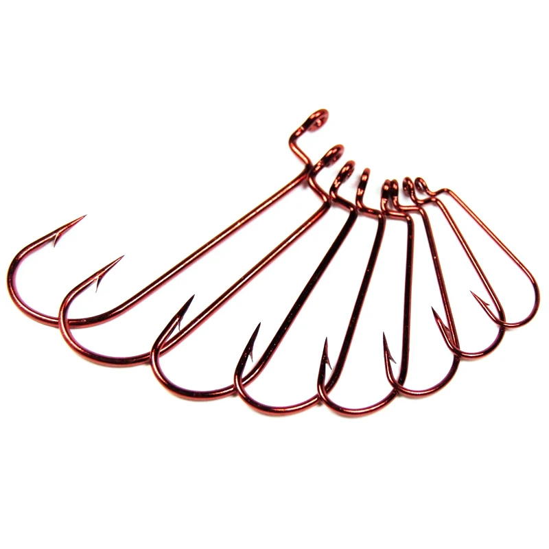 100PCS Red Narrow Crank J Bend Worm Fishing Hook for Carolina Rigs Soft Worm Bait Crankbait Bass Fishing Hooks 83209