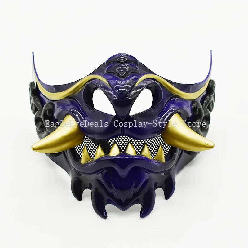 Red Oni Fanged Demone Samurai giapponese Fantasma Diavolo Maschera Cosply Accessori per costumi Halloween Fanged Gioco di ruolo Horror