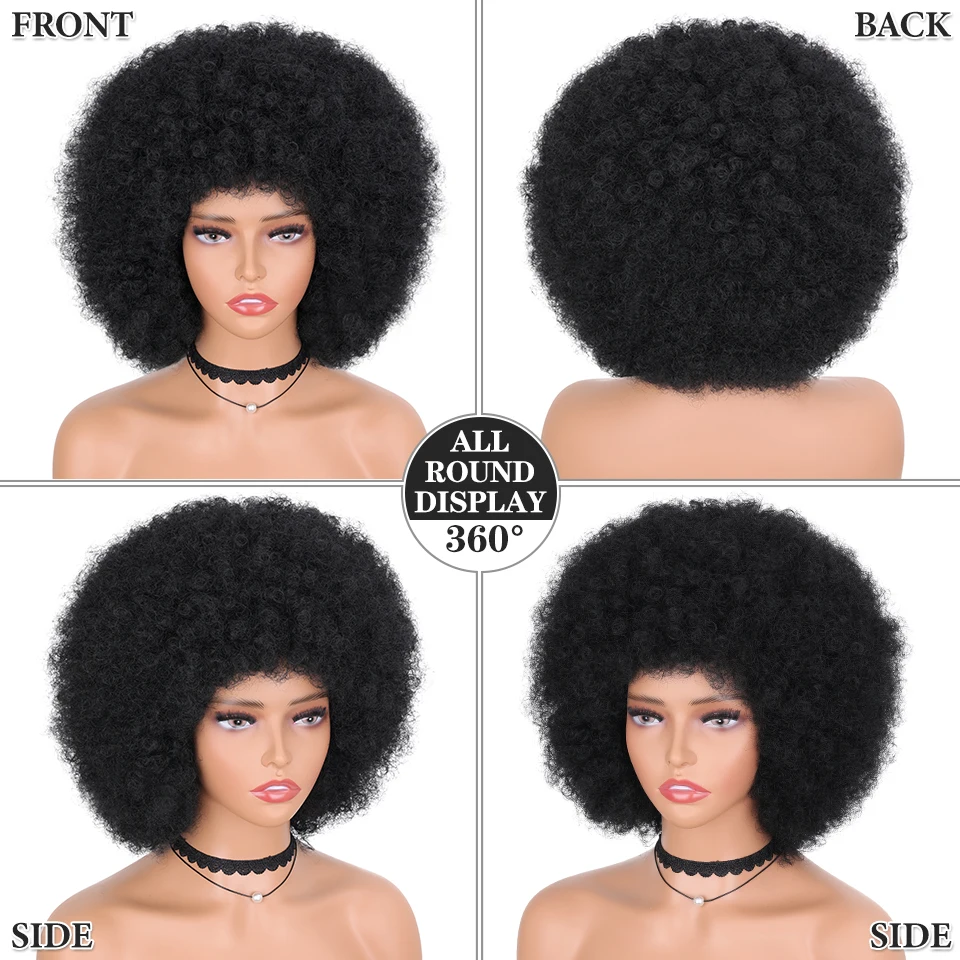 Short Afro Kinky Curly Wig With Bangs Synthetic Hair Female Blonde Pink Black White Blue Brown Purple Wigs For Black Women YOKAS