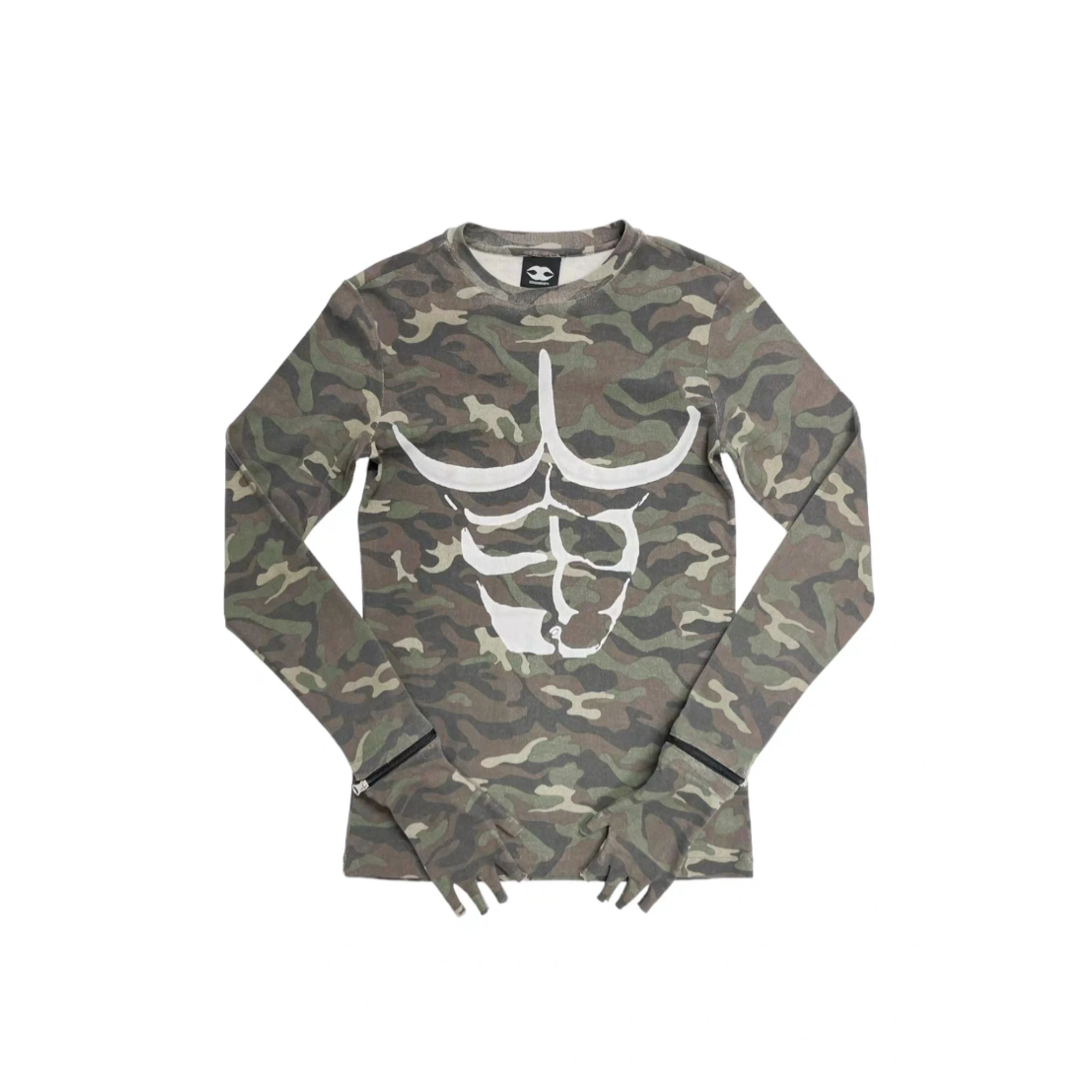 MOSAIC SOCIETY Camouflage Skeleton Detachable Fingerless Gloves Slim Fit Long Sleeve Breathable Sweat Absorbent Color Retention