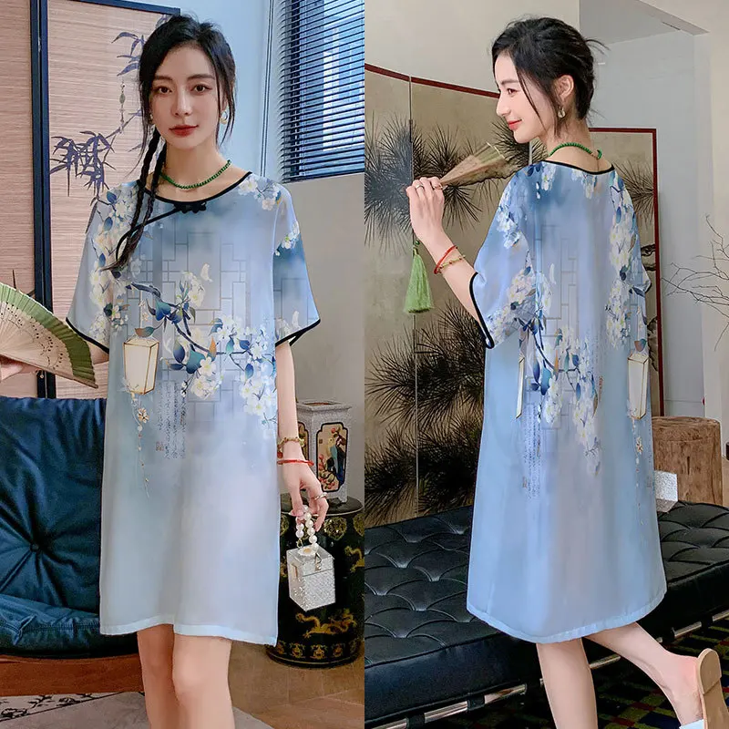 

Ice Silk Loungewear Spring and Summer New National Style Pajamas Women's Fashion Foreign Style Smooth and Soft Can Wear Pajamas