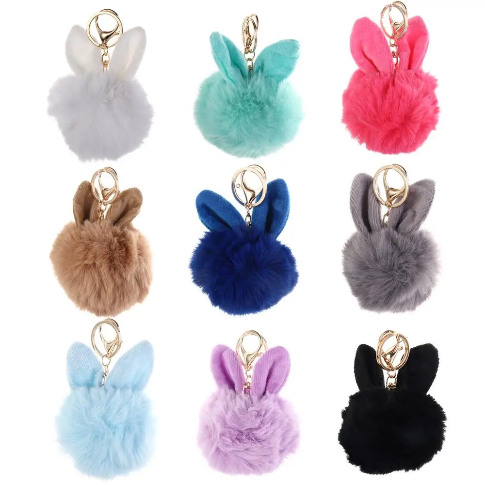 Jewelry Accessories Fancy Car Pendant Cute Woman Rabbit Hair Bag Pendant Bunny Keychain Fur Ball Key Ring Pom Pom Key Chain