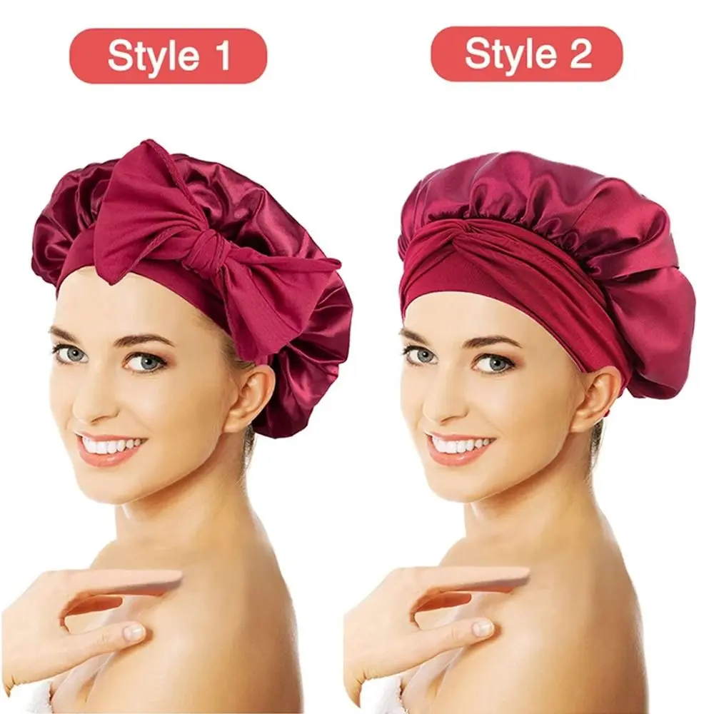 ผ้าโพกหัวปรับได้ผ้าโพลีเอสเตอร์สำหรับผู้ชายและผู้หญิงผ้าคลุมหัวผ้ายีเอสเตอร์ Topi Bonnet ซาตินผ้าไหมแฟชั่น