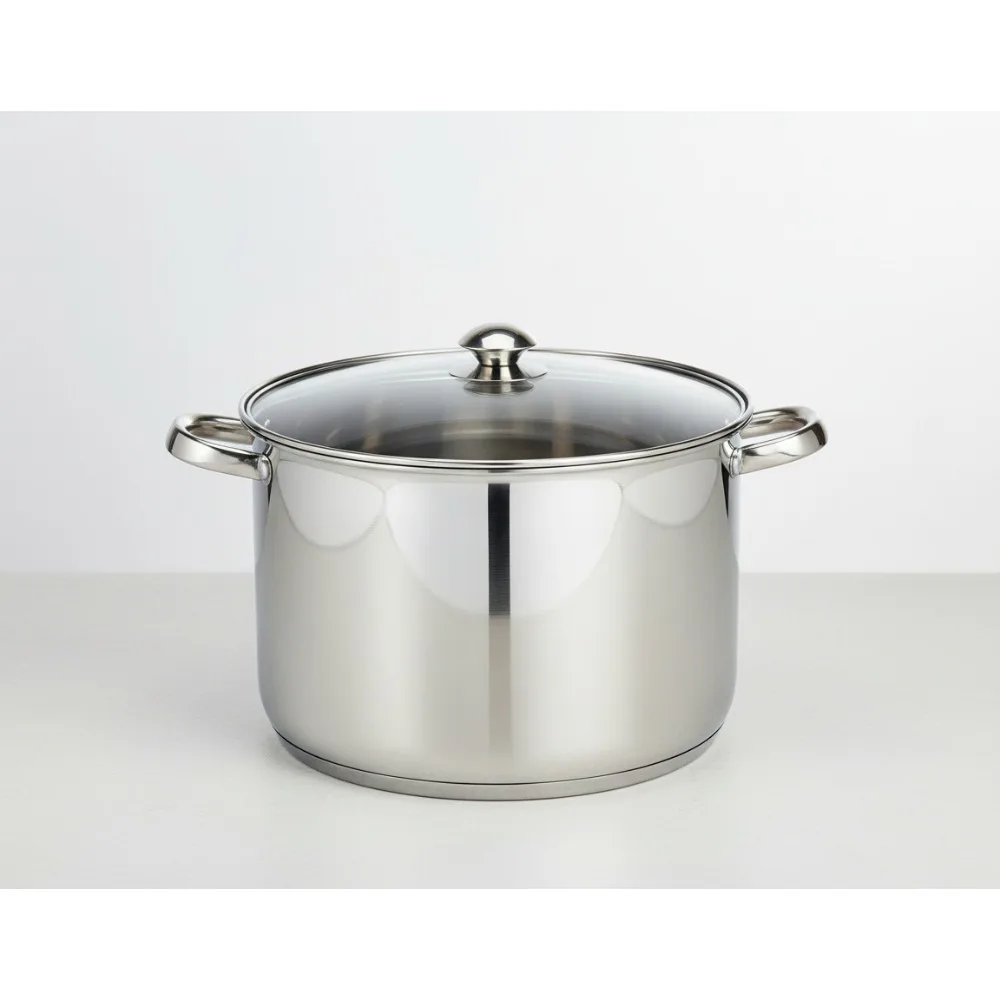 

12-литровая кастрюля из нержавеющей стали со стеклянной крышкой — безопасная для духовки, индукционная, совместимая с семейной крышкой