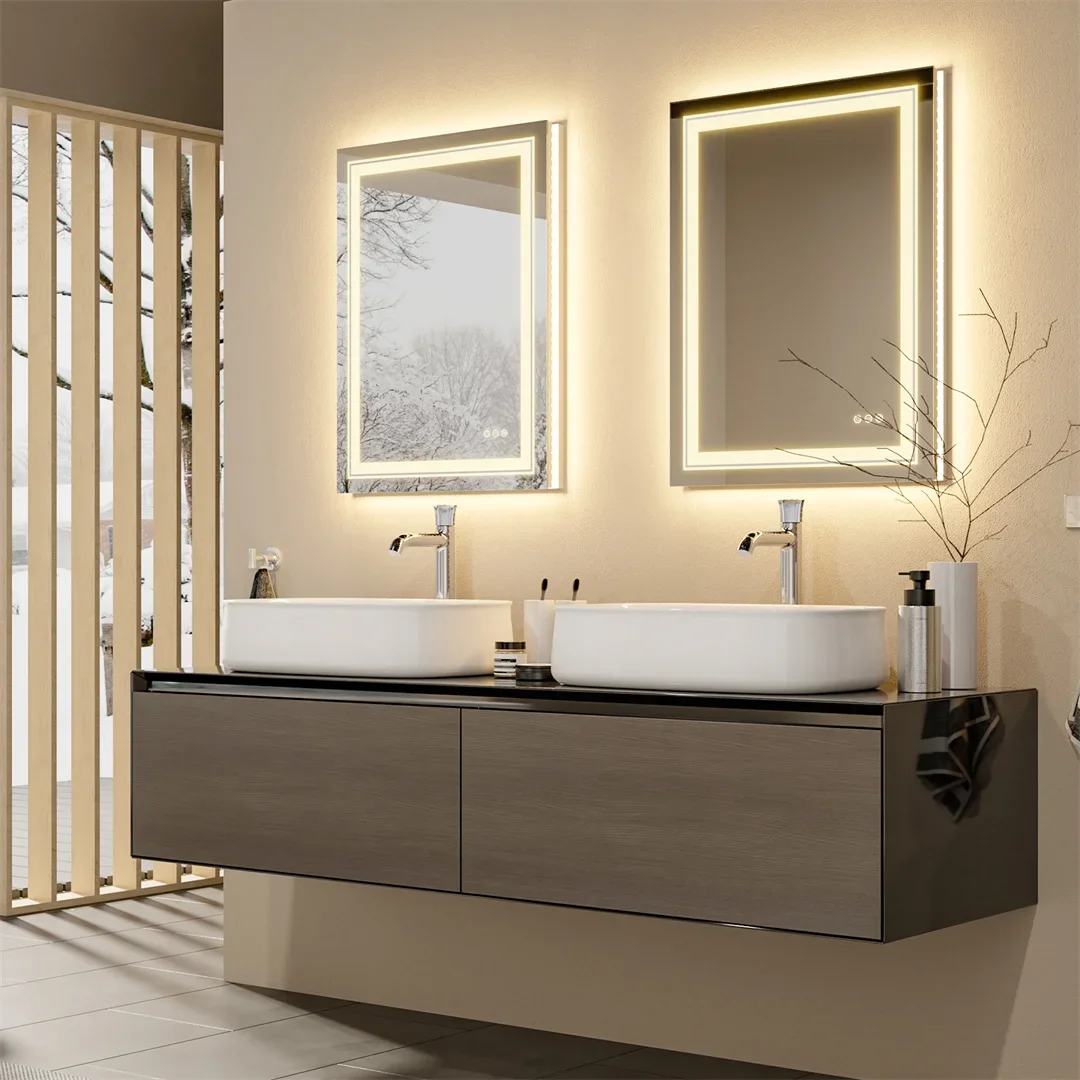 Luxury Crystal Clear LED Bathroom Mirror IP65 Waterproof Dimming Makeup Dressing Mirror with Double Lights