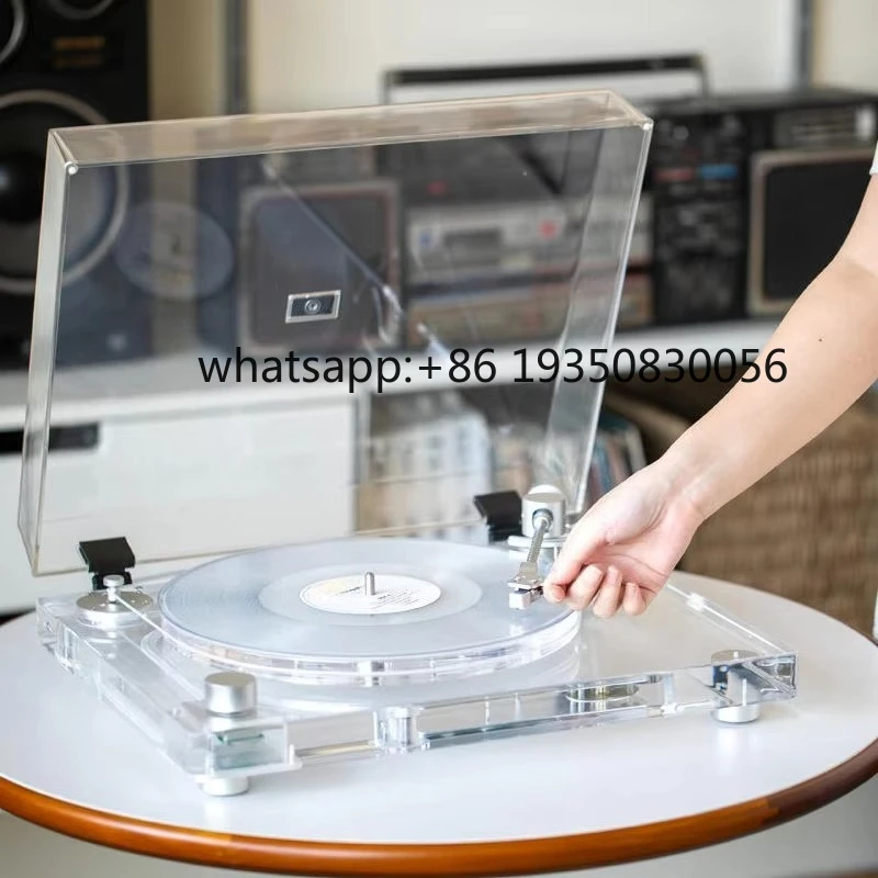

2026-Transparent Acrylic Vinyl Record Player BT X10 Belt Drive Turntable with Dust Cover Mini Playback for Home Audio Decor