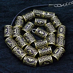 24pcs/Set Vintage Futhark Runes Viking Beads Spacer Large Hole Beard Hair Bead for Charm Bracelet DIY Handmade Jewelry Making