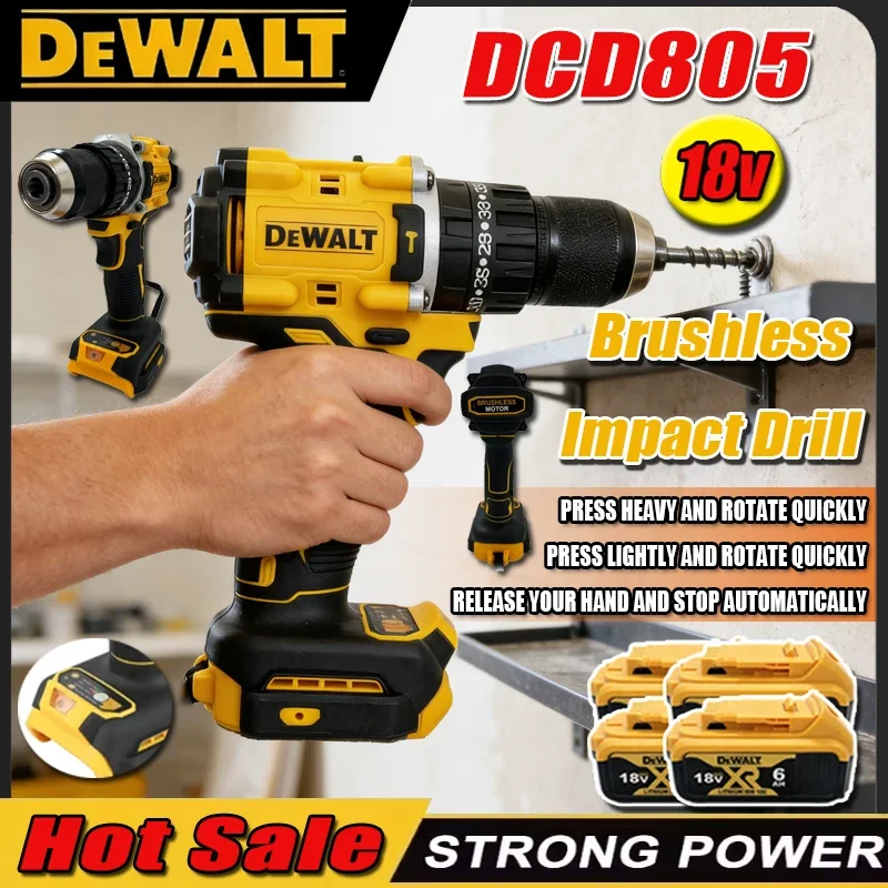 DEWALT DCD805 Brushless Impact Drill Cordless Electric Screwdriver Multi-Function Hand Drill 20V Rechargeable Power Tool