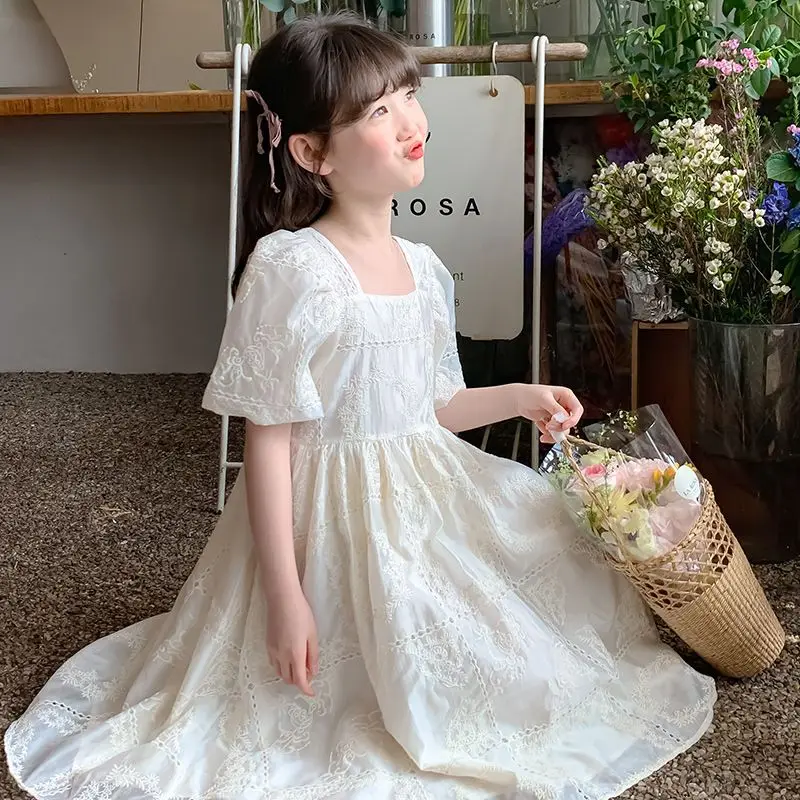 

Kids Dresses Teenage White Wedding Party Lace Girl Dress Puff Sleeve Children Carnival Spring Autumn 4 6 7 8 10 Years Clothes