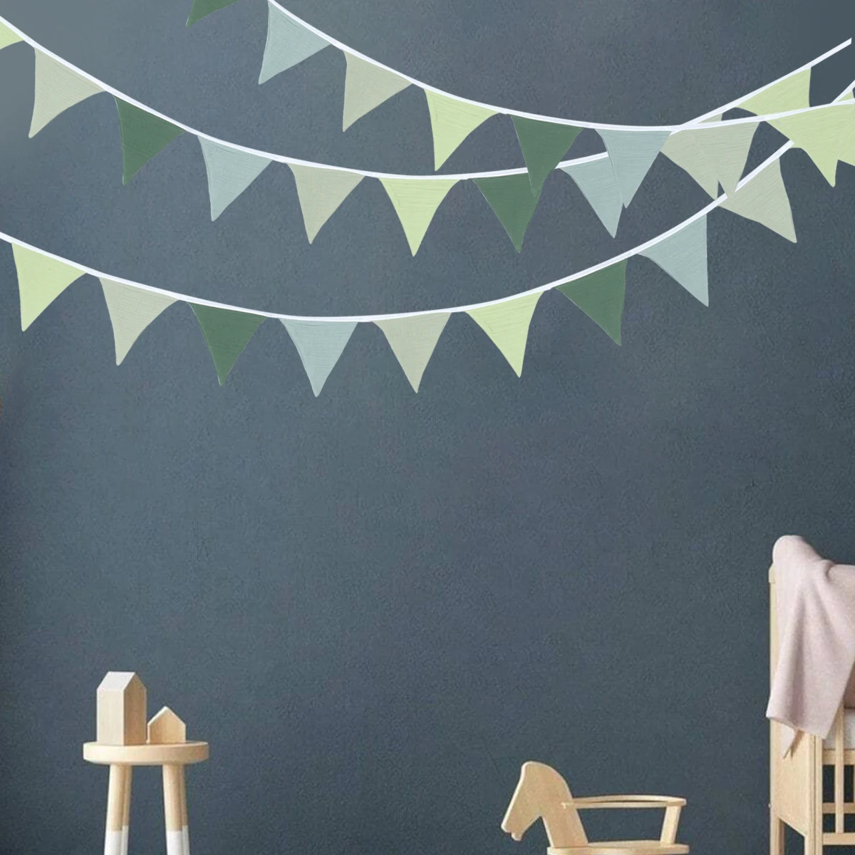 1 مجموعة حكيم الأخضر مثلث أعلام الرايات بوهو شيك معلقة العلم للخضرة دش الفصول الدراسية الزفاف حفلة عيد ميلاد زينة