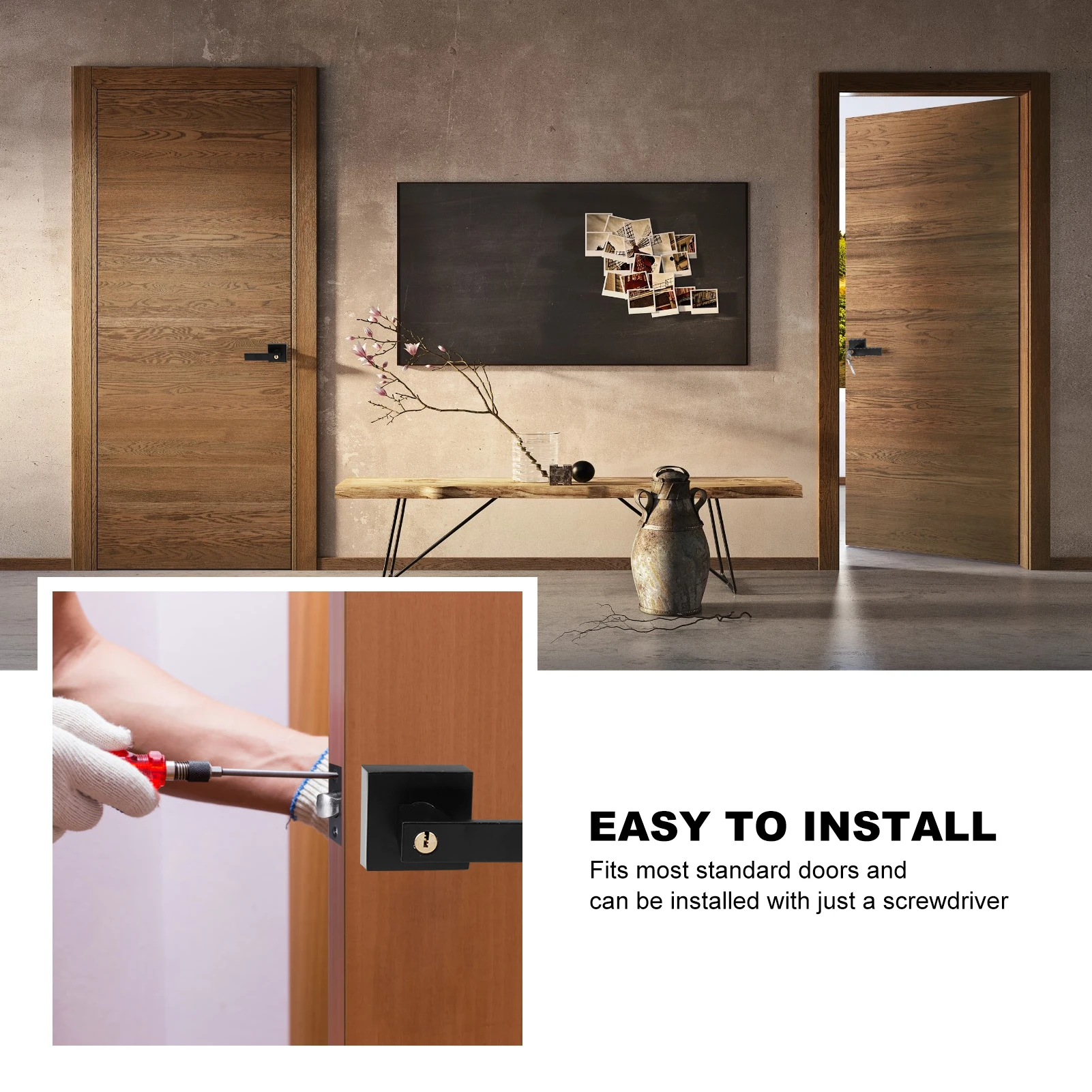 15 ชิ้น Matte สีดําประตู LEVER Handleset,Heavy Duty REVERSIBLE ฮาร์ดแวร์แผ่นสแควร์สําหรับบ้านตู้เสื้อผ้าประตูห้องน้ํา