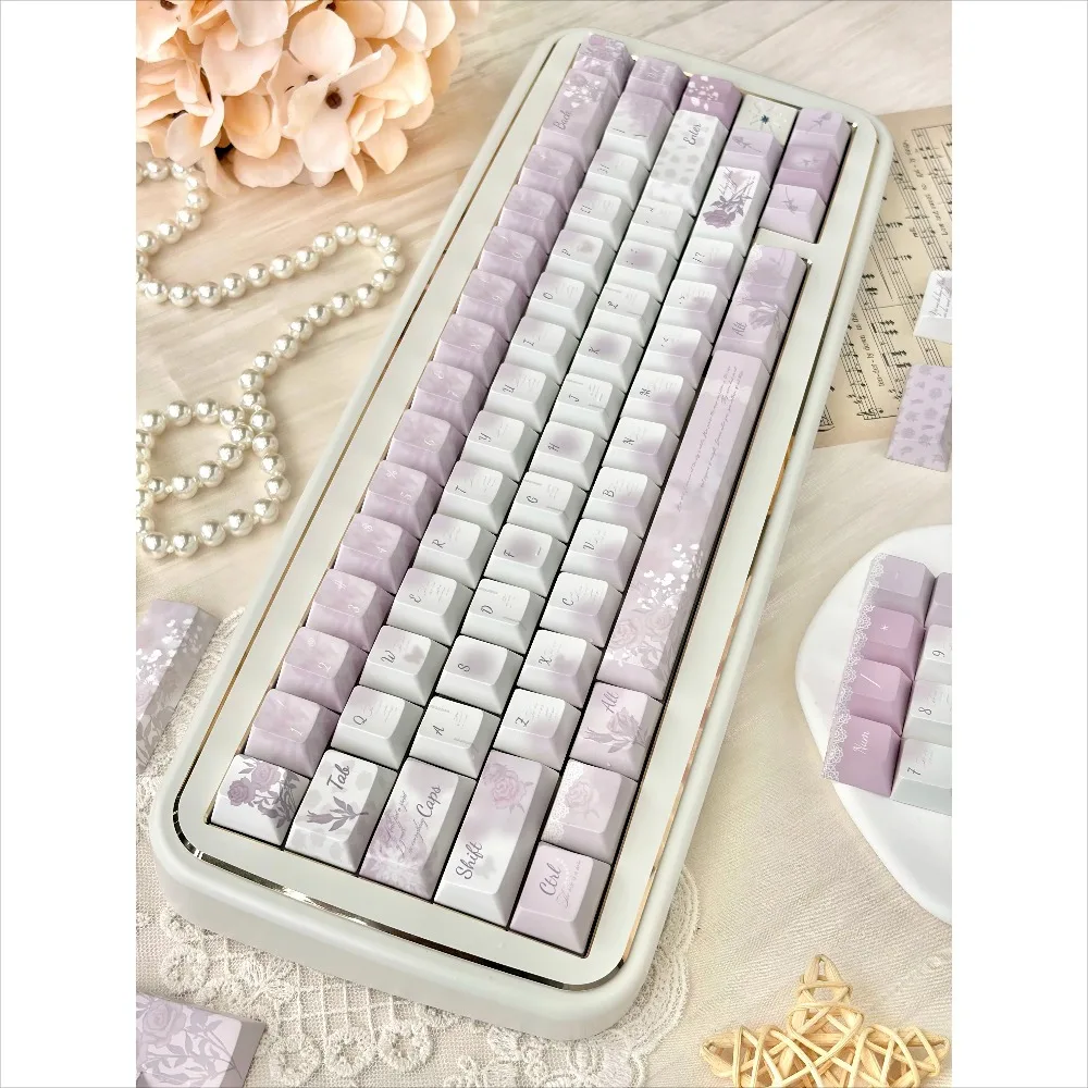 Rose Floral Keycaps PBT MDA Profile 134 Keys for Mechanical Keyboard - Vintage Elegant Botanical Garden Cozy Desk Aesthetic