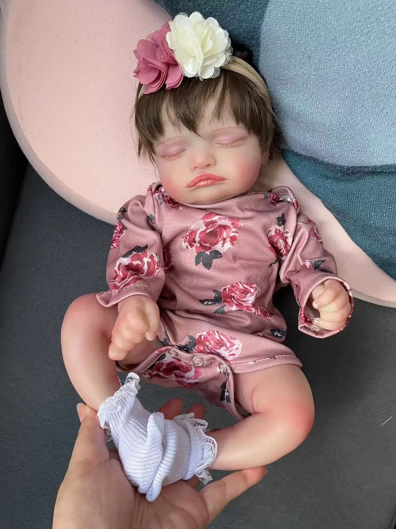 Clearance 45CM Rosalie Handmade Reborn Sleeping Baby Doll 3D Skin with Hand-Root Hair Visible Newborn Reborn Baby Dolls Toys