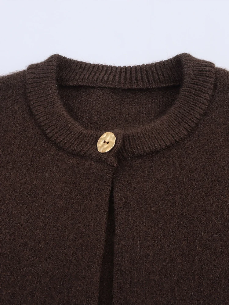 Giacca in maglia a maniche lunghe con collo rotondo e bottoni in nappa tinta unita, temperamento versatile, nuova moda femminile in stile europeo