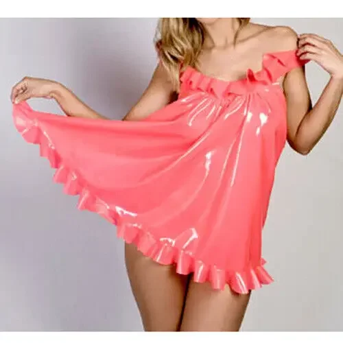 

Gummi латексное резиновое платье Kleid для косплея с рюшами, длинное платье на бретельках 0,4 мм