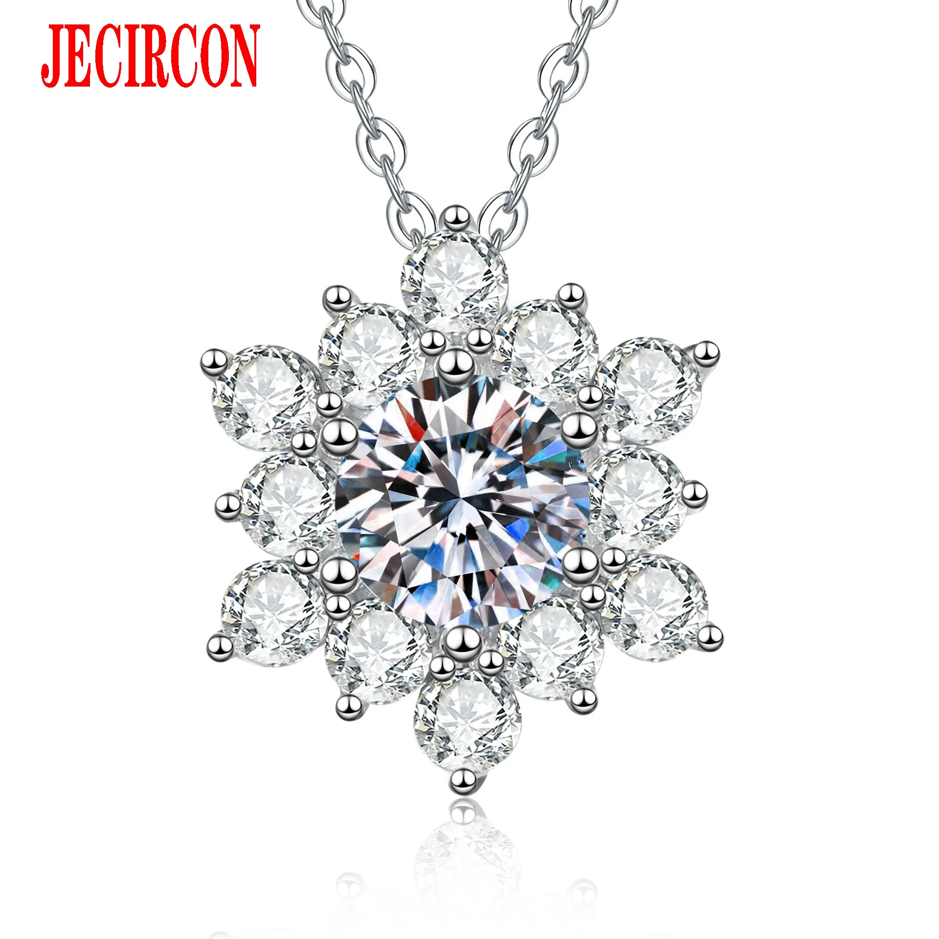 

Женское ожерелье JECIRCON из стерлингового серебра 925 пробы, кулон со снежинкой из муассанита 1 карат, сверкающая цепочка-колье 40 + 5 см, регулируемая