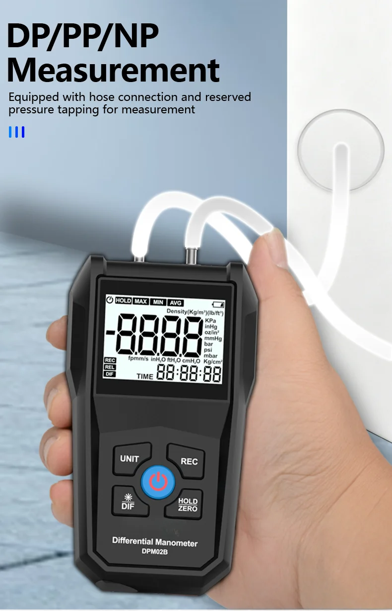 

1 Piece DPM02B Handheld Digital Differential Pressure Gauge Vacuum Meter With Backlit LCD For HVAC Testing And Industrial Use