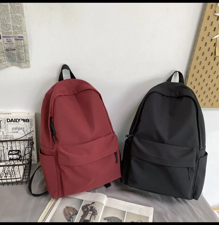 Women Schoolbag Waterproof Large Capacity School Backpack Smooth Zipper Solid Color Teens Girl Casual Daypack Bag Student Supply