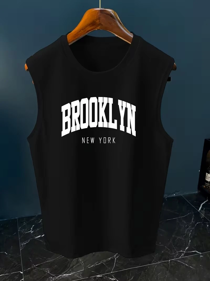 

Мужская минималистичная майка без рукавов с принтом Paris Letter Print, повседневная дышащая майка с круглым вырезом для фитнеса и тренажерного зала, уличная мода для мужчин на каждый день